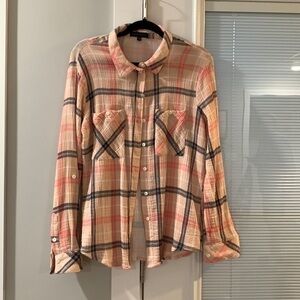 Sanctuary Plaid Button Down Shirt Size L